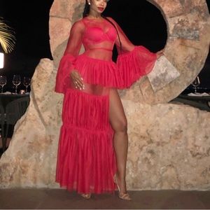 Red Sheer Maxi Dress